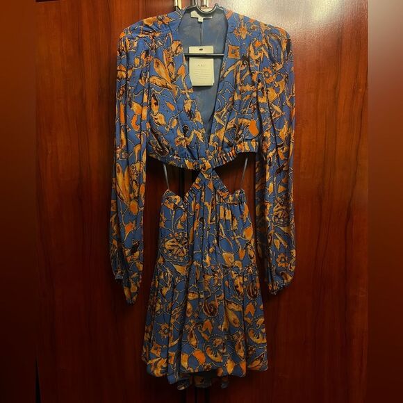 A.L.C. Silk Izzy Mini Blue Orange Dress - Picture 9 of 9